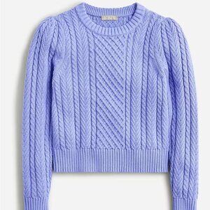 NWT J.Crew Cable-knit Puff-sleeve Crewneck Sweater M